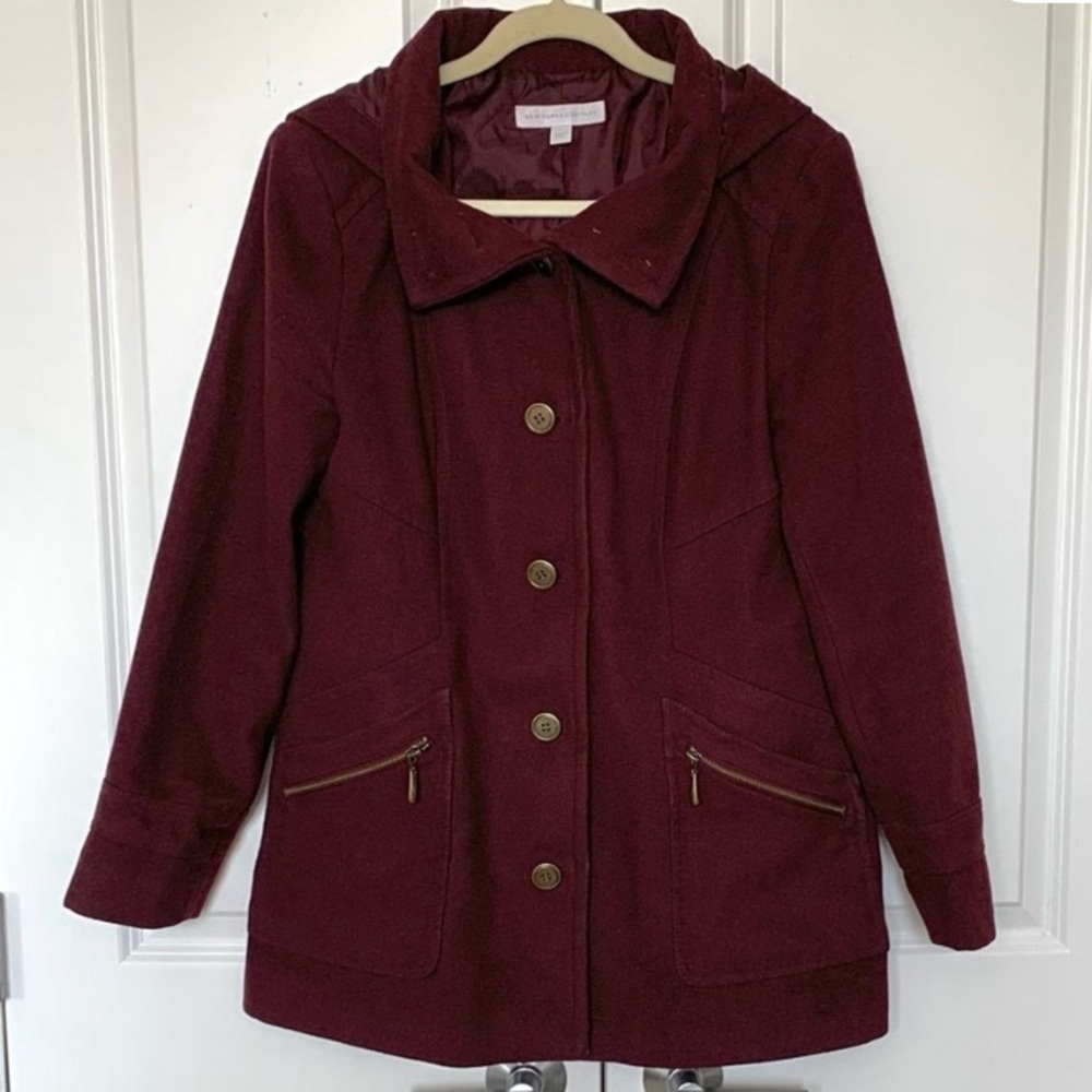 New York & Company Burgundy Pea Coat